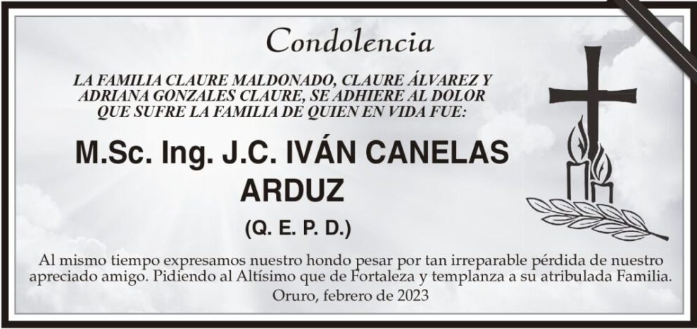 Condolencia M.Sc. Ing. J.C. IVÁN CANELAS ARDUZ