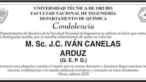 Condolencia por el fallecimiento de M. Sc. J.C. IVÁN CANELAS ARDUZ