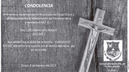 Condolencia por el fallecimiento de Luis Humacayo Roque