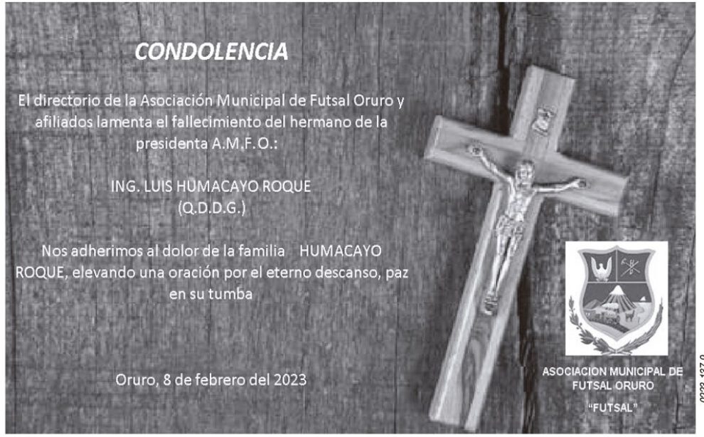 Condolencia por el fallecimiento de Luis Humacayo Roque