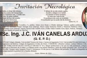 Invitación Necrológica para MSc. Ing. J.C. IVÁN CANELAS ARDUZ