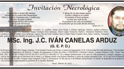 Invitación Necrológica para MSc. Ing. J.C. IVÁN CANELAS ARDUZ