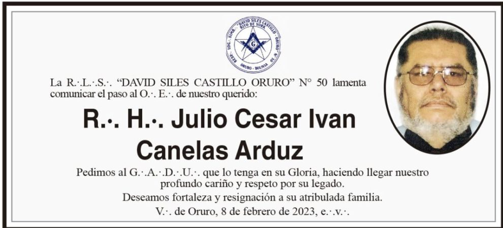 Necrológico de Julio Cesar Ivan Canelas Arduz