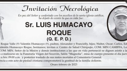 Invitación Necrológica: Sr. Luis Humacayo Roque (Q. E. P. D.)