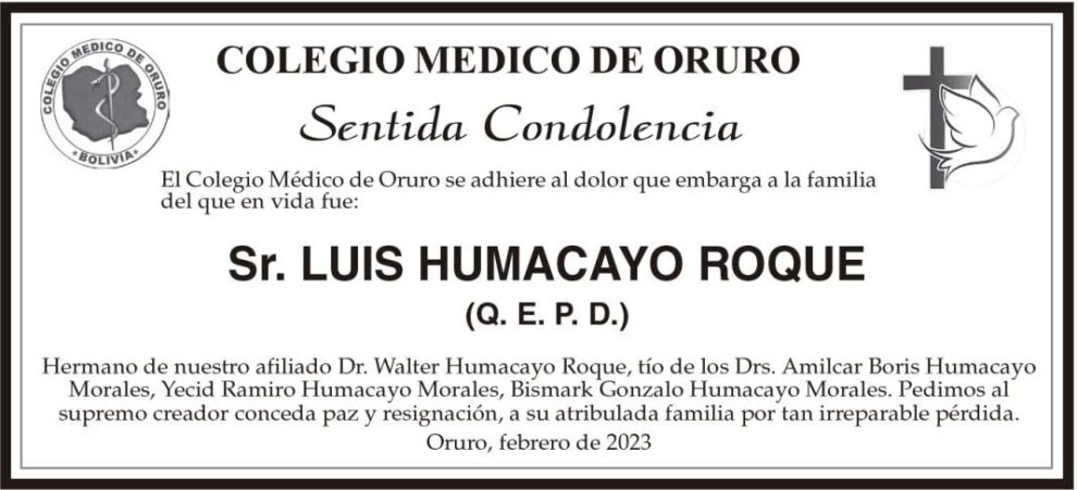 Condolencias por la muerte de Luis Humacayo Roque