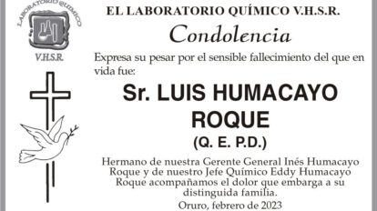 Condolencia por el fallecimiento de Luis Humacayo Roque