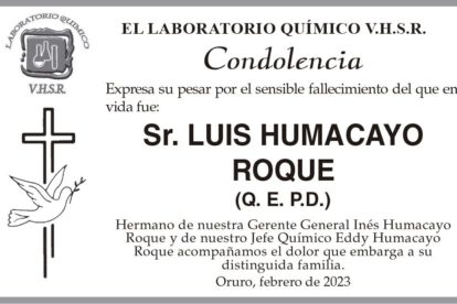 Condolencia por el fallecimiento de Luis Humacayo Roque