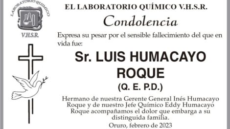Condolencia por el fallecimiento de Luis Humacayo Roque