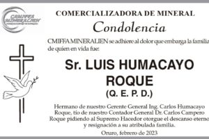 Condolencia por el fallecimiento de Luis Humacayo Roque