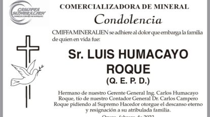 Condolencia por el fallecimiento de Luis Humacayo Roque