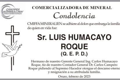 Condolencia por el fallecimiento de Luis Humacayo Roque