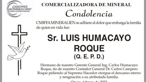 Condolencia por el fallecimiento de Luis Humacayo Roque