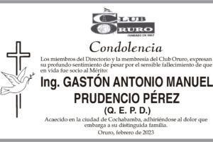 Condolencia por el fallecimiento de Ing. Gastón Antonio Manuel Prudencio Pérez