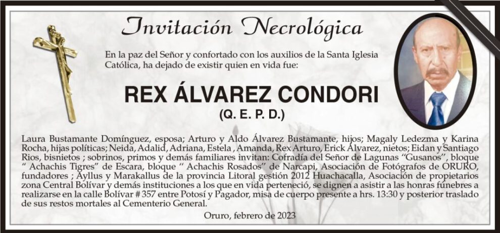 Invitación Necrológica para Rex Álvarez Condori