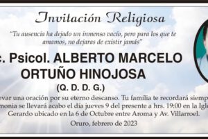 Lic. Psicol. Alberto Marcelo Ortuño Hinojosa, invitación religiosa