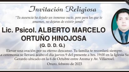 Lic. Psicol. Alberto Marcelo Ortuño Hinojosa, invitación religiosa