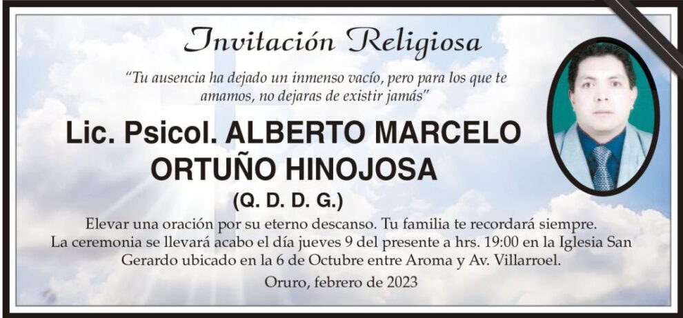 Lic. Psicol. Alberto Marcelo Ortuño Hinojosa, invitación religiosa