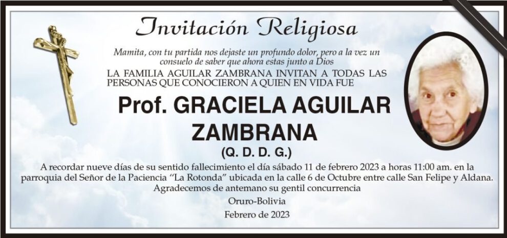 Invitación Religiosa para Prof. Graciela Aguilar Zambrana