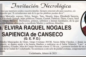 Invitación Necrológica de Elvira Raquel Nogales Sapiência