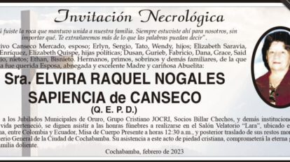 Invitación Necrológica de Elvira Raquel Nogales Sapiência