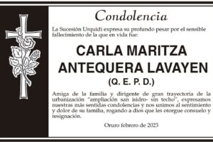 Condolencia por el fallecimiento de Carla Maritza Antequera Lavayen