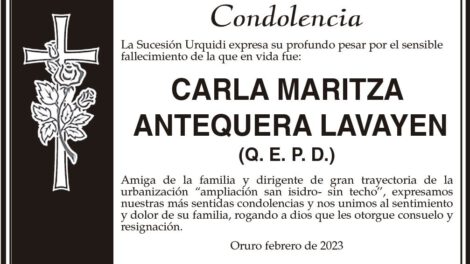 Condolencia por el fallecimiento de Carla Maritza Antequera Lavayen