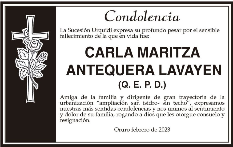 Condolencia por el fallecimiento de Carla Maritza Antequera Lavayen