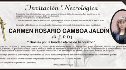 Invitación Necrológica de Carmen Rosario Gamboa Jaldín