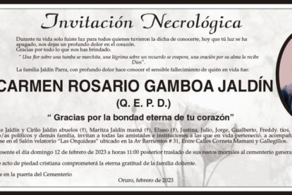 Invitación Necrológica de Carmen Rosario Gamboa Jaldín