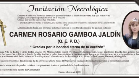 Invitación Necrológica de Carmen Rosario Gamboa Jaldín