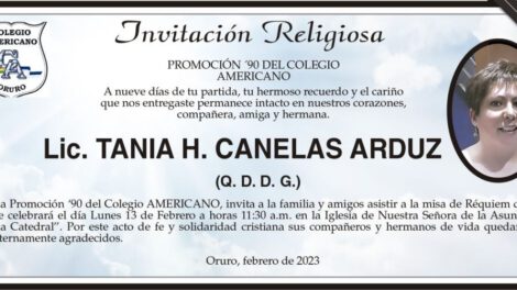 Lic. Tania H. Canelas Arduz invitación religiosa