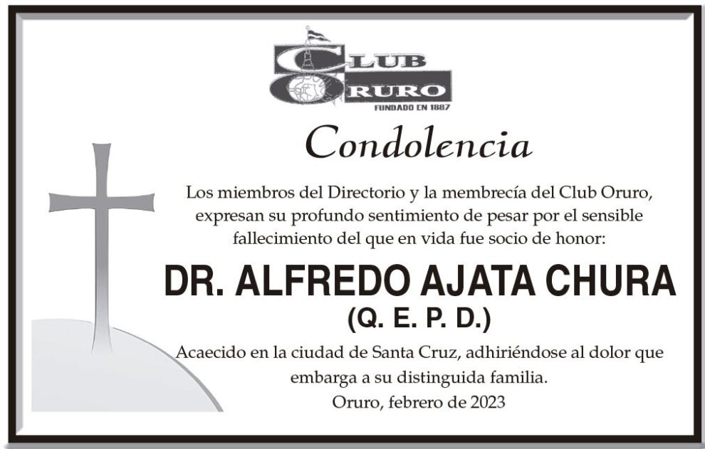 Condolencia por el fallecimiento del Dr. Alfredo Ajata Chura