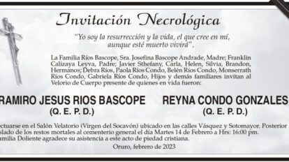 Invitación Necrológica Ramiro Jesus Rios Bascope