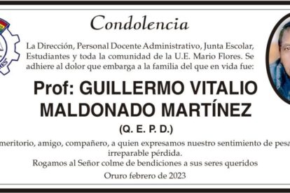 Condolencia por la pérdida de Guillermo Vitalio Maldonado Martínez