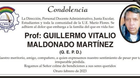 Condolencia por la pérdida de Guillermo Vitalio Maldonado Martínez