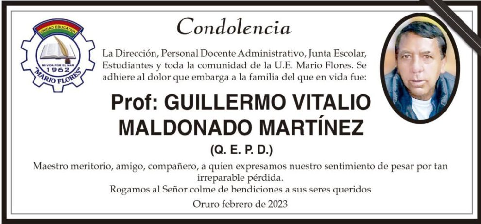 Condolencia por la pérdida de Guillermo Vitalio Maldonado Martínez