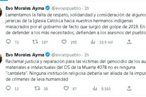 Evo Morales arremete contra la Iglesia Católica en Twitter