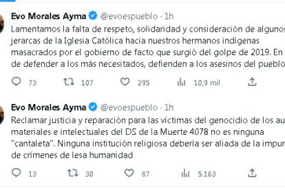 Evo Morales arremete contra la Iglesia Católica en Twitter