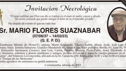 Invitación necrológica para Mario Flores Suaznabar