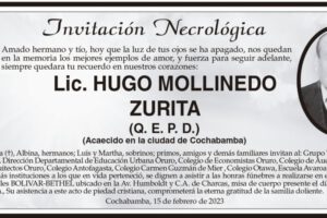 Invitación Necrológica: Lic. Hugo Mollinedo Zurita