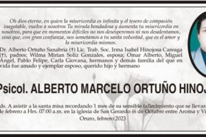 Necrológico de Lic. Psicol. Alberto Marcelo Ortuño Hinojosa