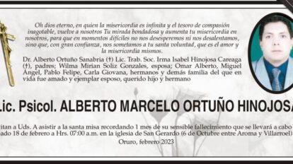 Necrológico de Lic. Psicol. Alberto Marcelo Ortuño Hinojosa