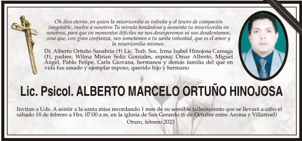 Necrológico de Lic. Psicol. Alberto Marcelo Ortuño Hinojosa
