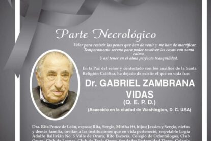 Necrológico del Dr. Gabriel Zambrana Vidas