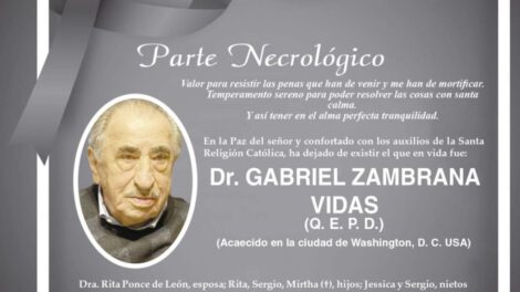 Necrológico del Dr. Gabriel Zambrana Vidas