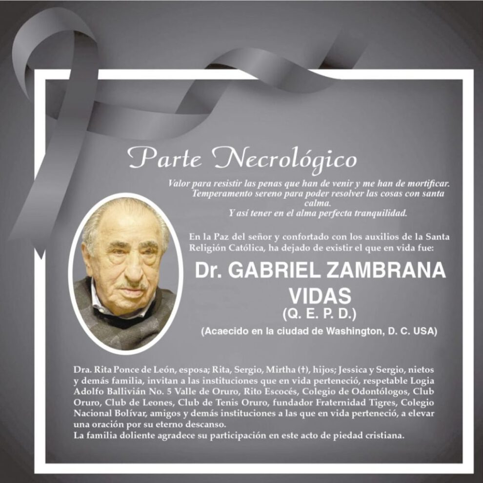 Necrológico del Dr. Gabriel Zambrana Vidas