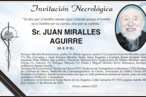 Invitación Necrológica para Juan Miralles Aguirre