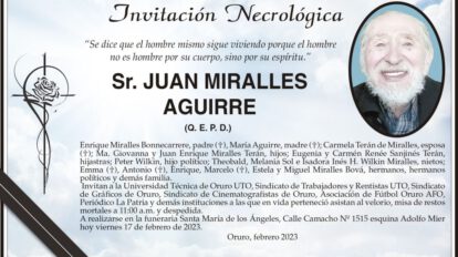 Invitación Necrológica para Juan Miralles Aguirre