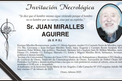 Invitación Necrológica para Juan Miralles Aguirre