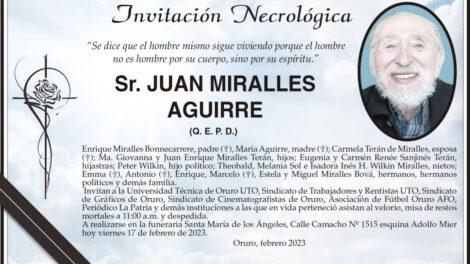 Invitación Necrológica para Juan Miralles Aguirre